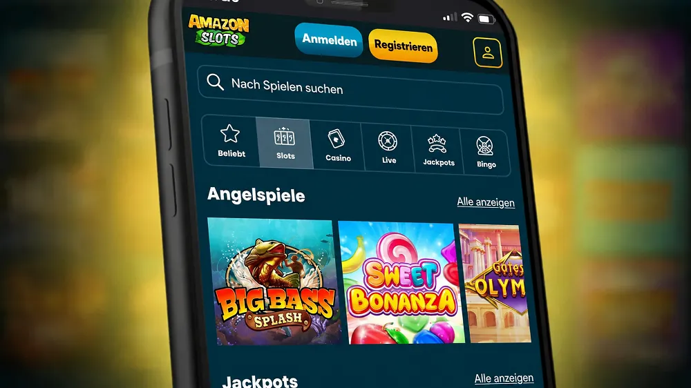 Amazon Slots Casino Plattform mit Slots und Live-Casino Übersicht